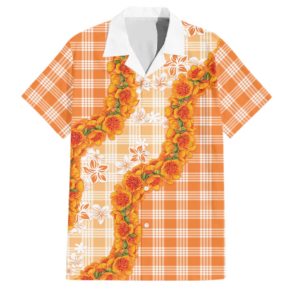 Orange Hawaii Palaka Family Matching Off Shoulder Short Dress and Hawaiian Shirt Hawaiian Ilima Lei LT05 Dad's Shirt - Short Sleeve Orange - Polynesian Pride