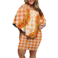 Orange Hawaii Palaka Family Matching Off Shoulder Short Dress and Hawaiian Shirt Hawaiian Ilima Lei LT05 Mom's Dress Orange - Polynesian Pride