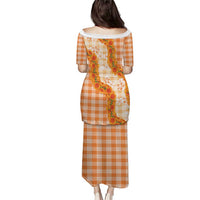 Orange Hawaii Palaka Family Matching Puletasi and Hawaiian Shirt Hawaiian Ilima Lei