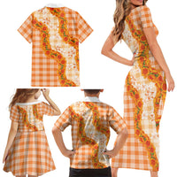 Orange Hawaii Palaka Family Matching Short Sleeve Bodycon Dress and Hawaiian Shirt Hawaiian Ilima Lei LT05 - Polynesian Pride