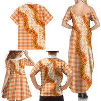 Orange Hawaii Palaka Family Matching Summer Maxi Dress and Hawaiian Shirt Hawaiian Ilima Lei