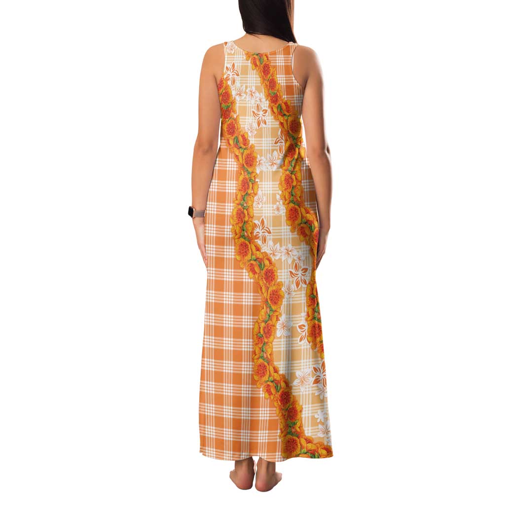 Orange Hawaii Palaka Family Matching Tank Maxi Dress and Hawaiian Shirt Hawaiian Ilima Lei LT05 - Polynesian Pride