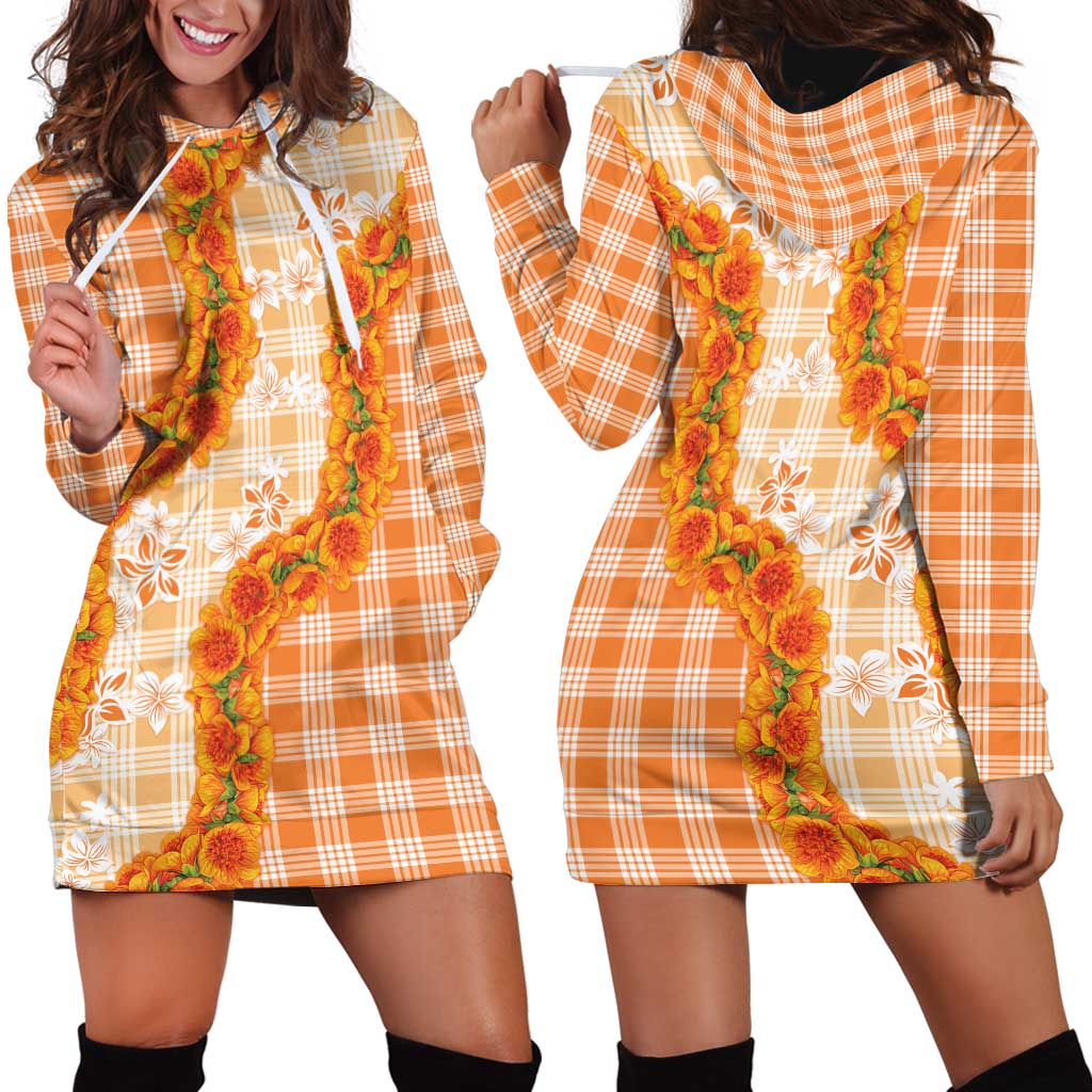 Orange Hawaii Palaka Hoodie Dress Hawaiian Ilima Lei