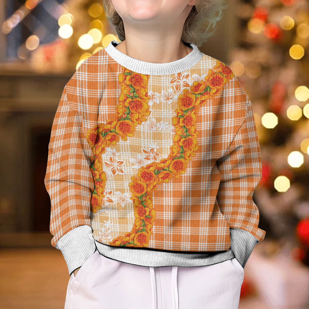 Orange Hawaii Palaka Kid Ugly Christmas Sweater Hawaiian Ilima Lei LT05 - Polynesian Pride