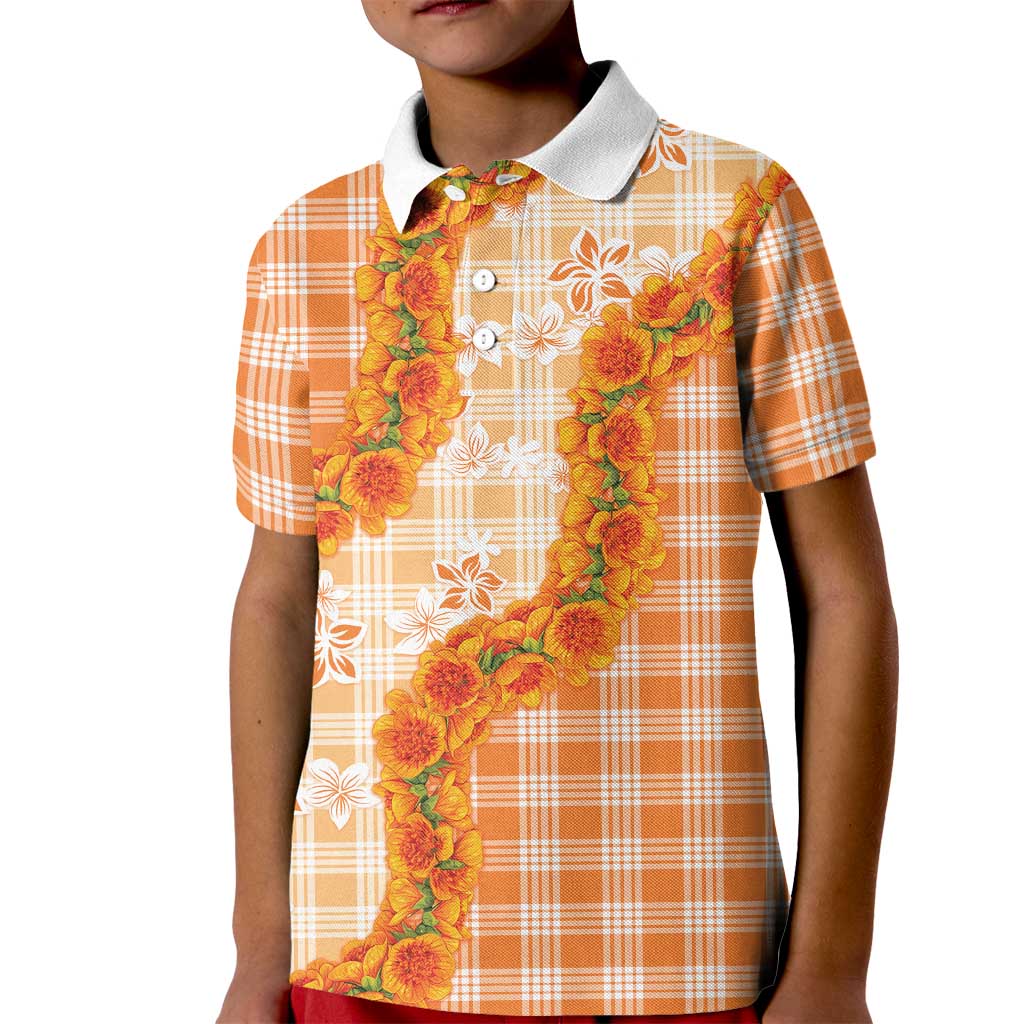 Orange Hawaii Palaka Kid Polo Shirt Hawaiian Ilima Lei