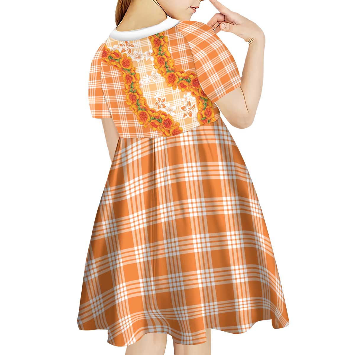 Orange Hawaii Palaka Kid Short Sleeve Dress Hawaiian Ilima Lei