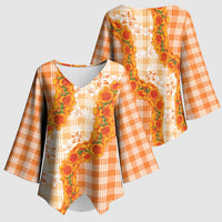 Orange Hawaii Palaka Kimono Sleeve Blouse Hawaiian Ilima Lei