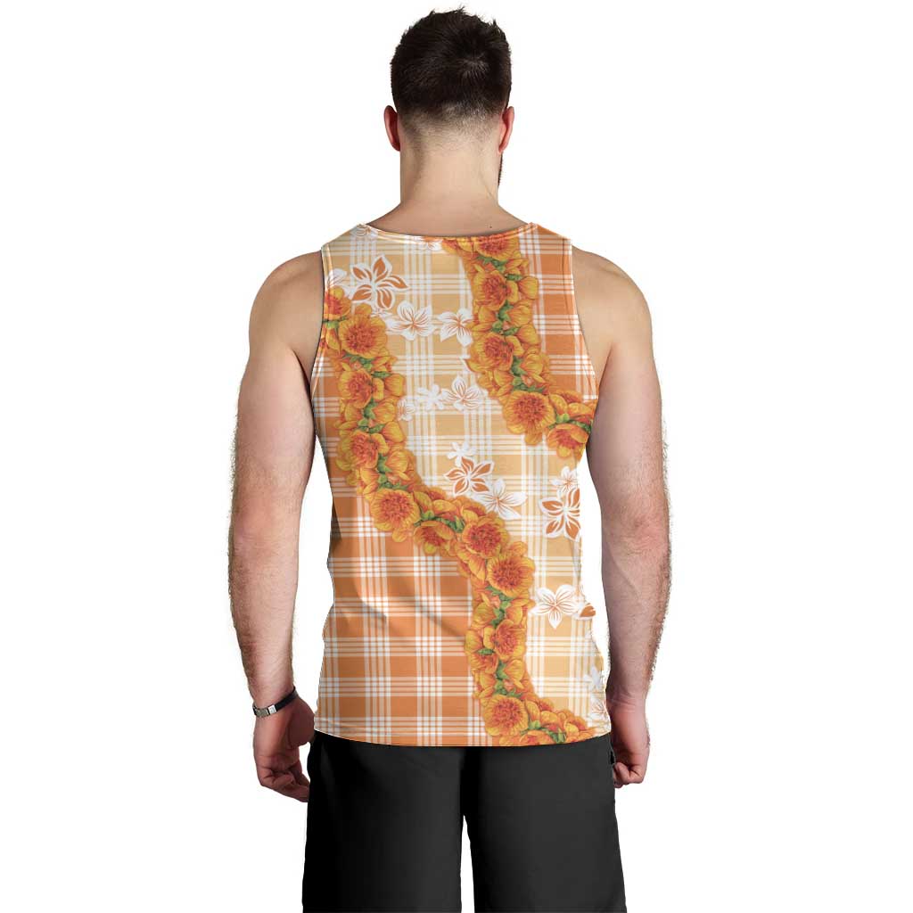 Orange Hawaii Palaka Men Tank Top Hawaiian Ilima Lei