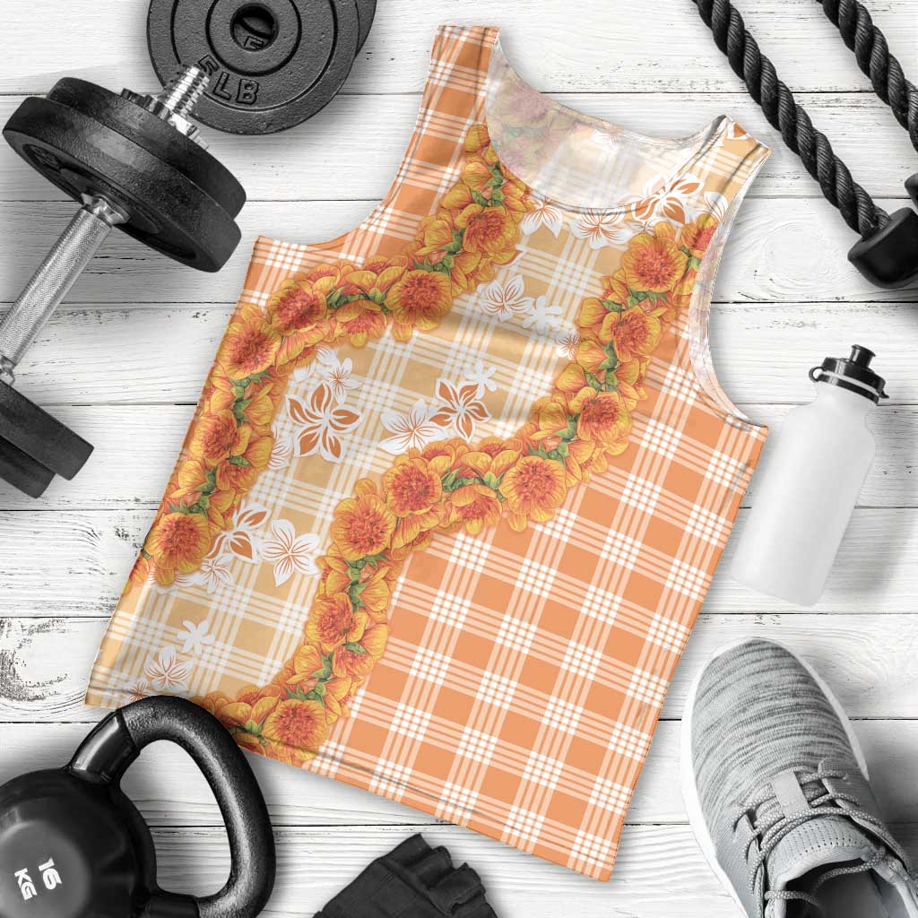 Orange Hawaii Palaka Men Tank Top Hawaiian Ilima Lei