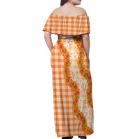 Orange Hawaii Palaka Off Shoulder Maxi Dress Hawaiian Ilima Lei