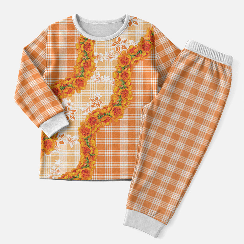 Orange Hawaii Palaka Christmas Pajama Set Hawaiian Ilima Lei LT05 Men Orange - Polynesian Pride