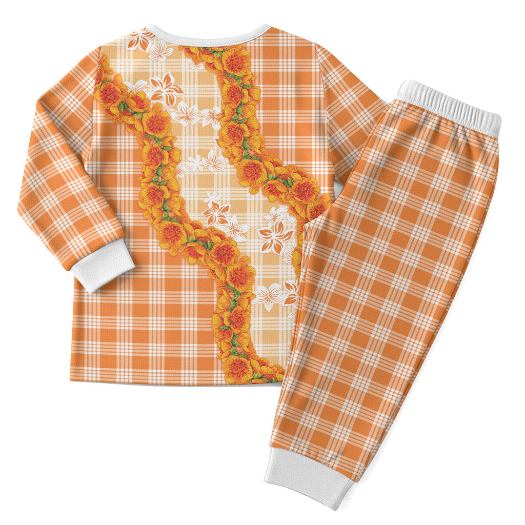 Orange Hawaii Palaka Christmas Pajama Set Hawaiian Ilima Lei LT05 - Polynesian Pride