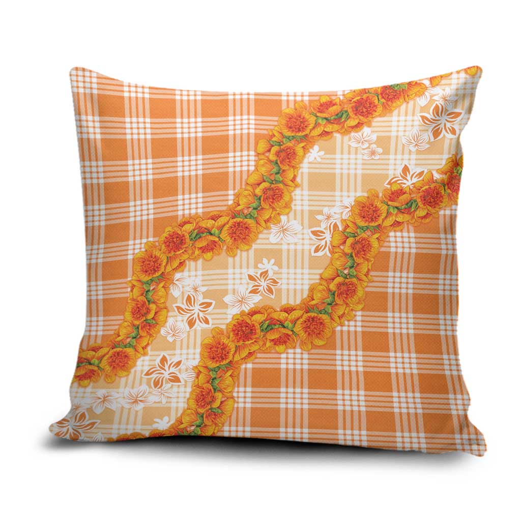 Orange Hawaii Palaka Pillow Cover Hawaiian Ilima Lei