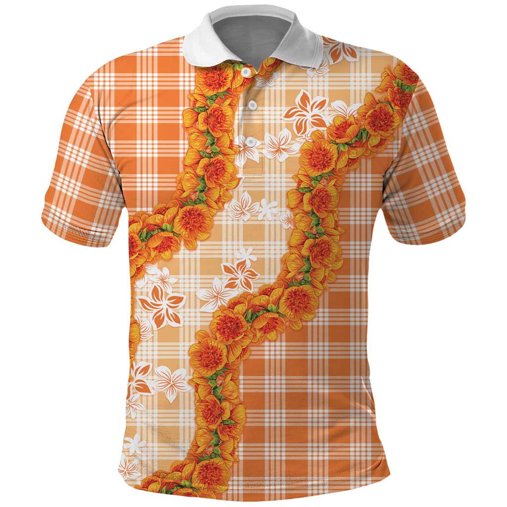Orange Hawaii Palaka Polo Shirt Hawaiian Ilima Lei