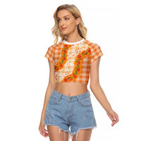 Orange Hawaii Palaka Raglan Cropped T Shirt Hawaiian Ilima Lei