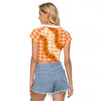 Orange Hawaii Palaka Raglan Cropped T Shirt Hawaiian Ilima Lei