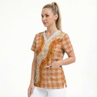 Orange Hawaii Palaka Scrub Top Hawaiian Ilima Lei