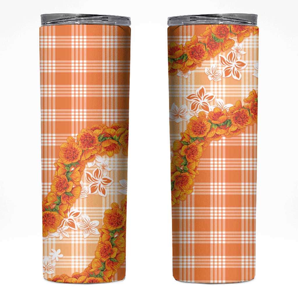 Orange Hawaii Palaka Skinny Tumbler Hawaiian Ilima Lei