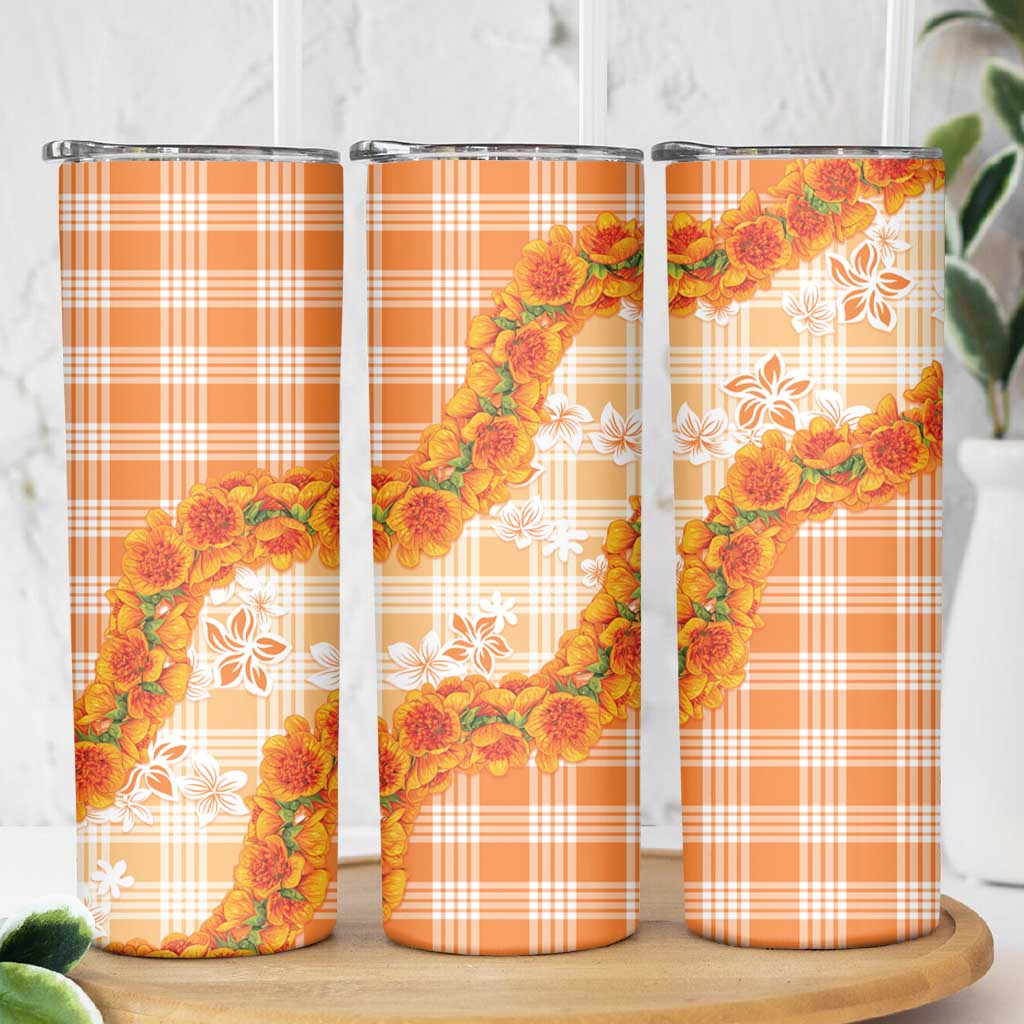 Orange Hawaii Palaka Skinny Tumbler Hawaiian Ilima Lei