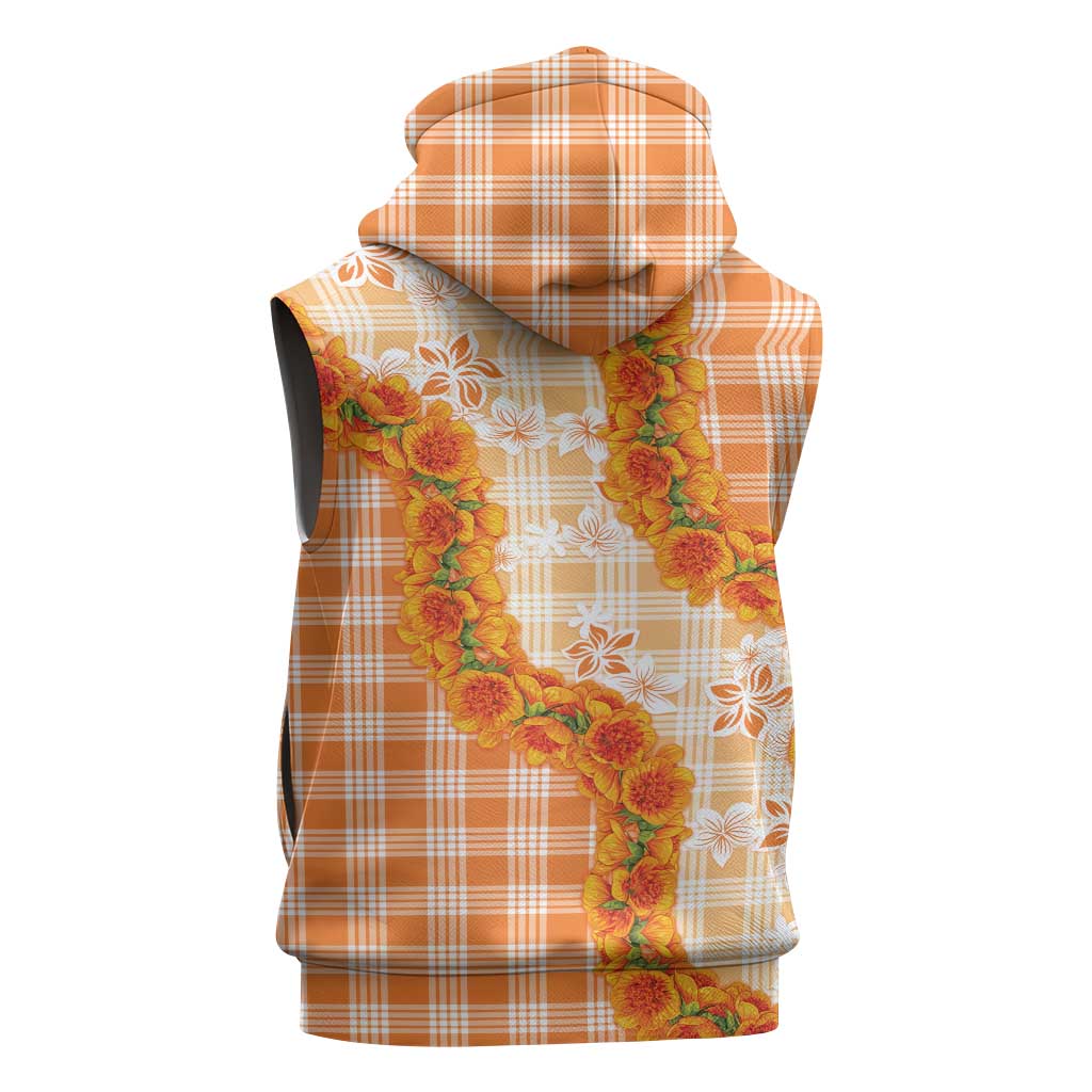 Orange Hawaii Palaka Sleeveless Hoodie Hawaiian Ilima Lei