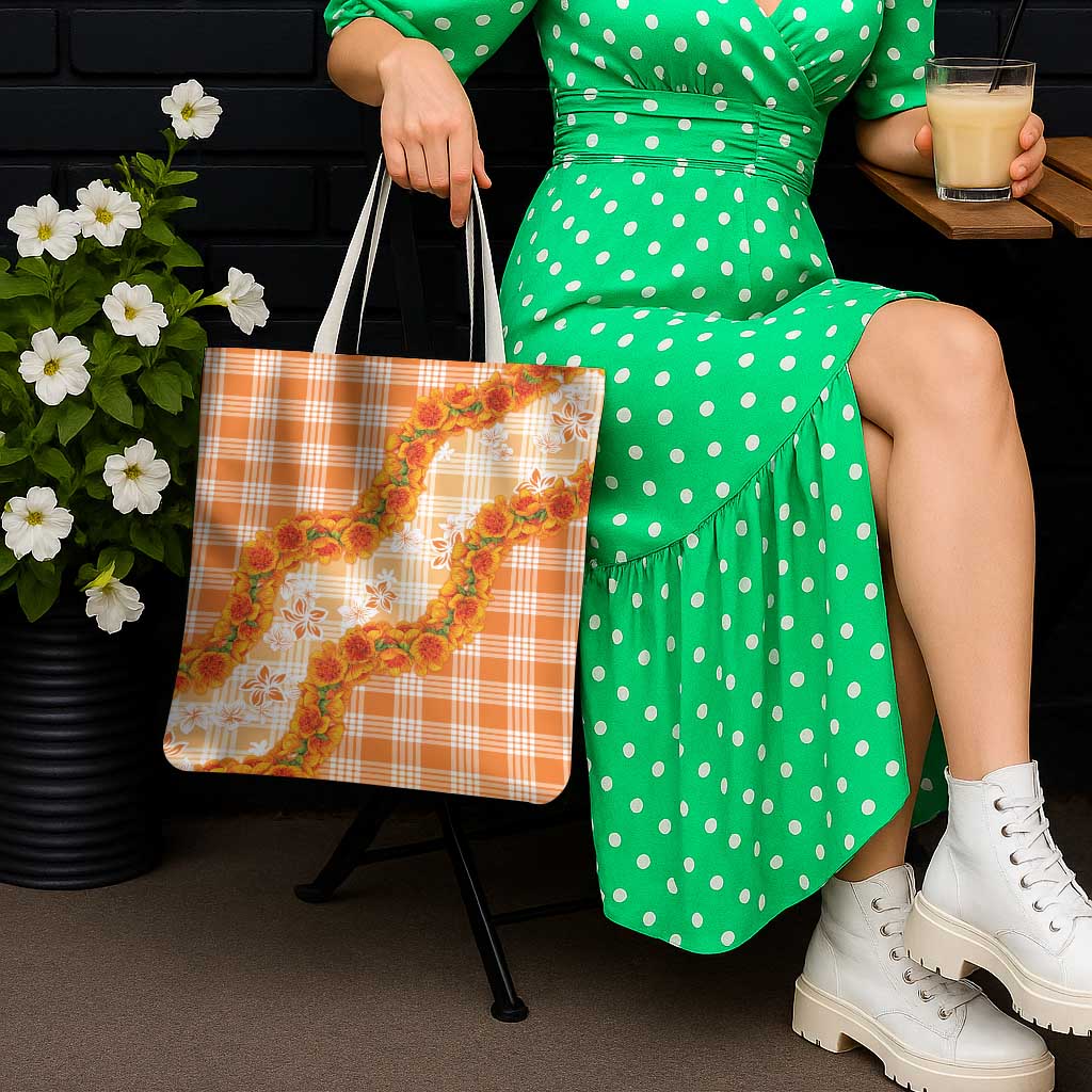 Orange Hawaii Palaka Tote Bag Hawaiian Ilima Lei