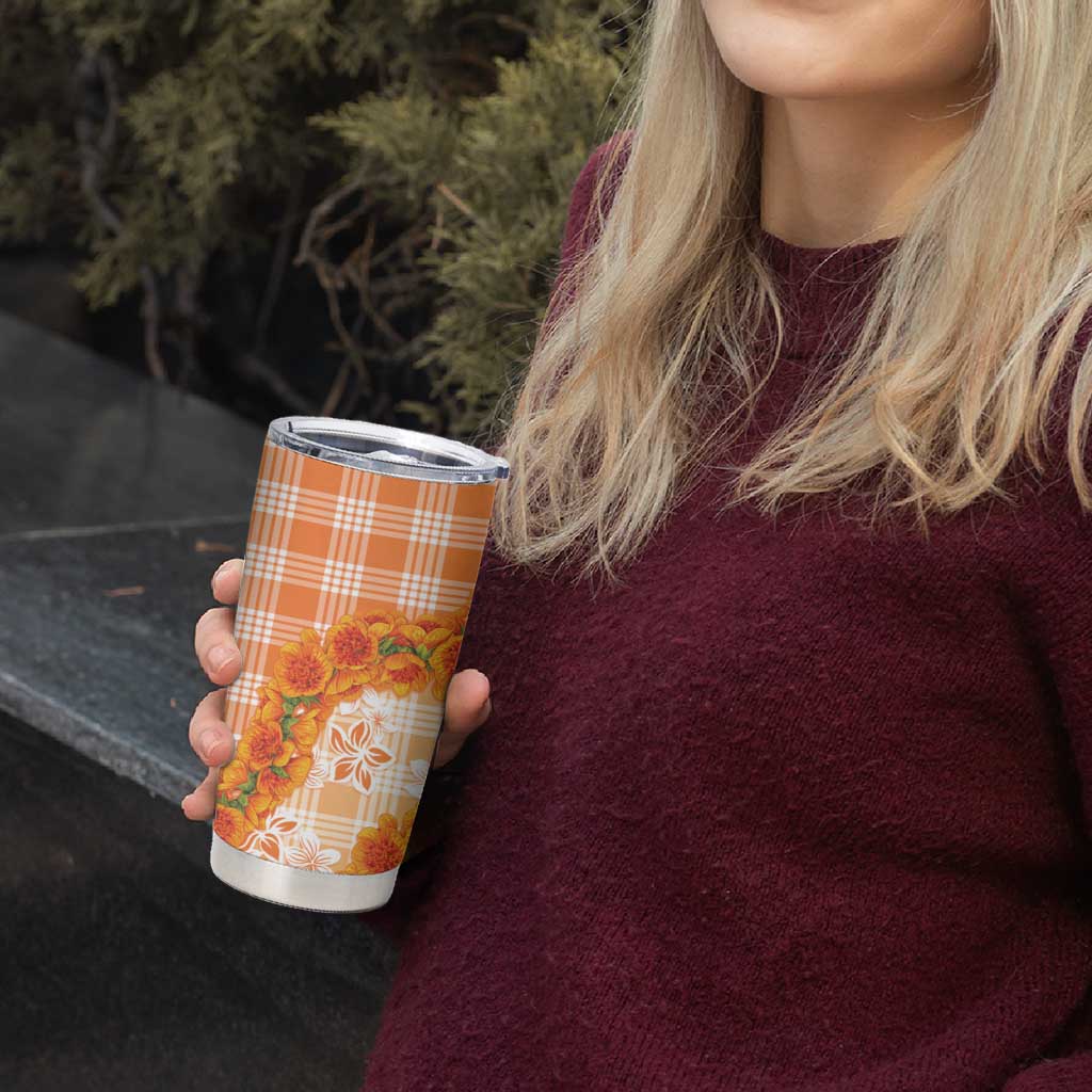 Orange Hawaii Palaka Tumbler Cup Hawaiian Ilima Lei