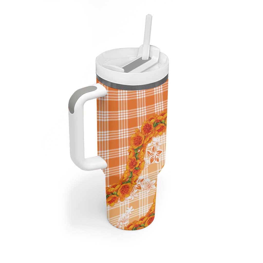 Orange Hawaii Palaka Tumbler With Handle Hawaiian Ilima Lei