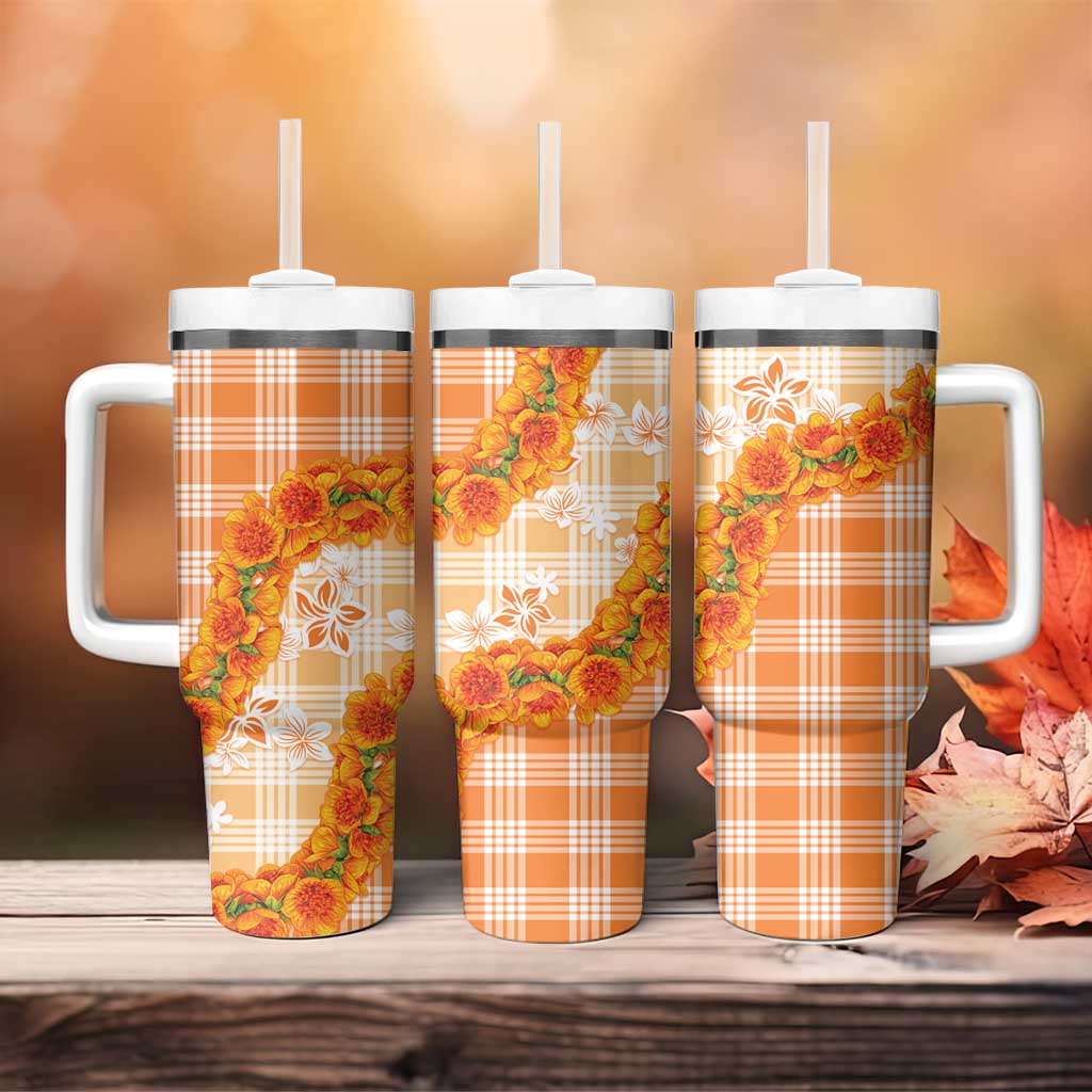 Orange Hawaii Palaka Tumbler With Handle Hawaiian Ilima Lei