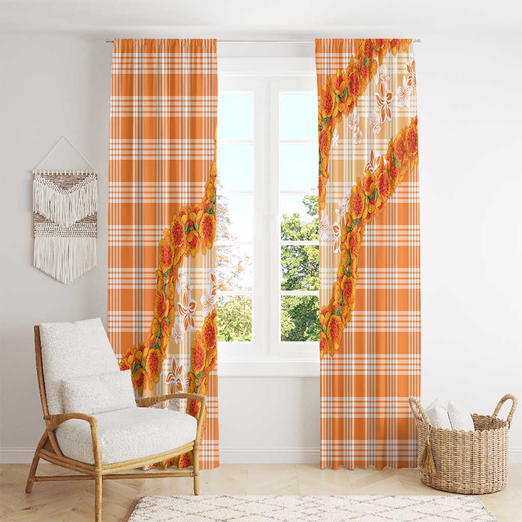 Orange Hawaii Palaka Window Curtain Hawaiian Ilima Lei
