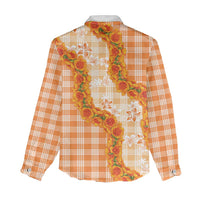 Orange Hawaii Palaka Women Casual Shirt Hawaiian Ilima Lei