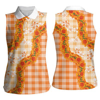 Orange Hawaii Palaka Women Sleeveless Polo Shirt Hawaiian Ilima Lei