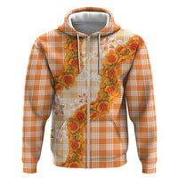 Orange Hawaii Palaka Zip Hoodie Hawaiian Ilima Lei