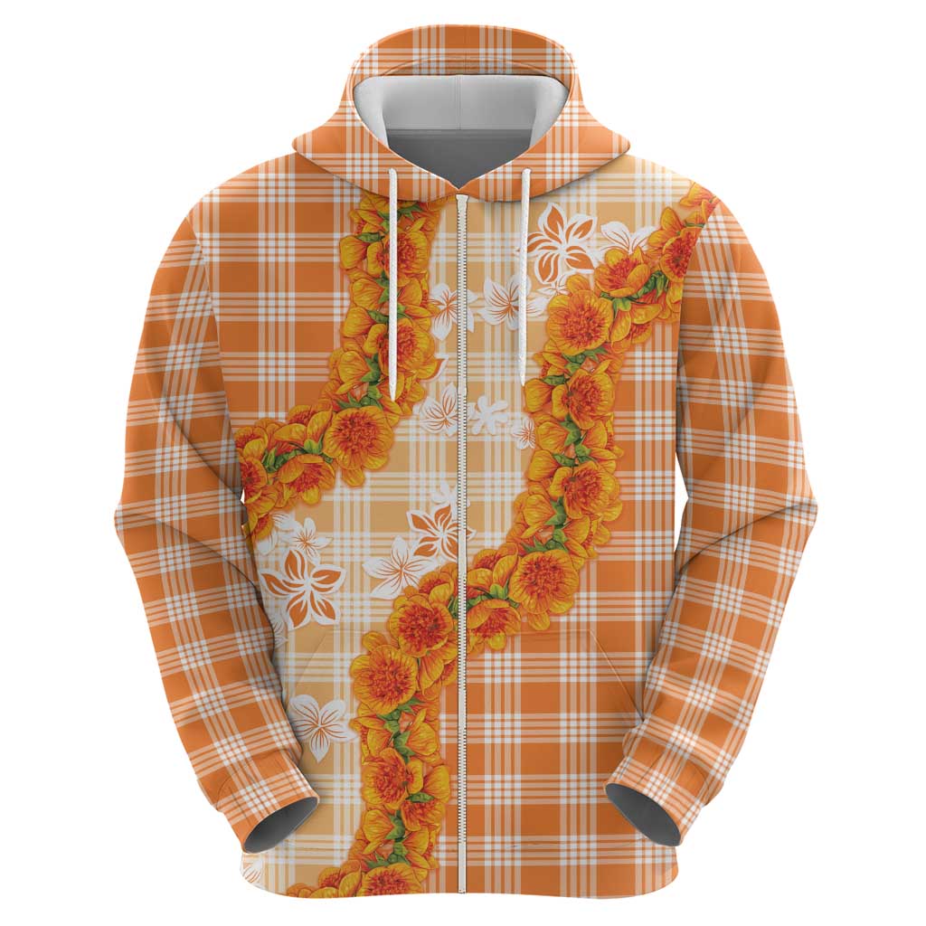 Orange Hawaii Palaka Zip Hoodie Hawaiian Ilima Lei