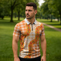 Orange Hawaii Palaka Zipper Polo Shirt Hawaiian Ilima Lei