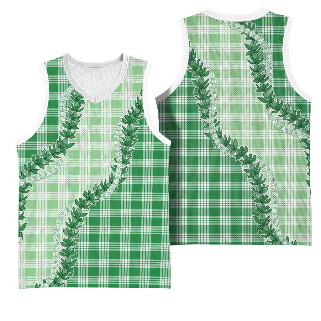 Green Hawaii Palaka Basketball Jersey Hawaiian Pikake Lei
