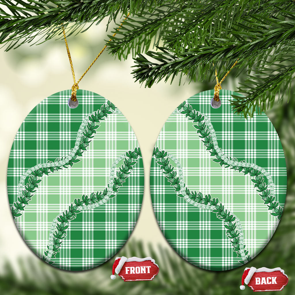 Green Hawaii Palaka Ceramic Ornament Hawaiian Pikake Lei LT05 Oval Green - Polynesian Pride