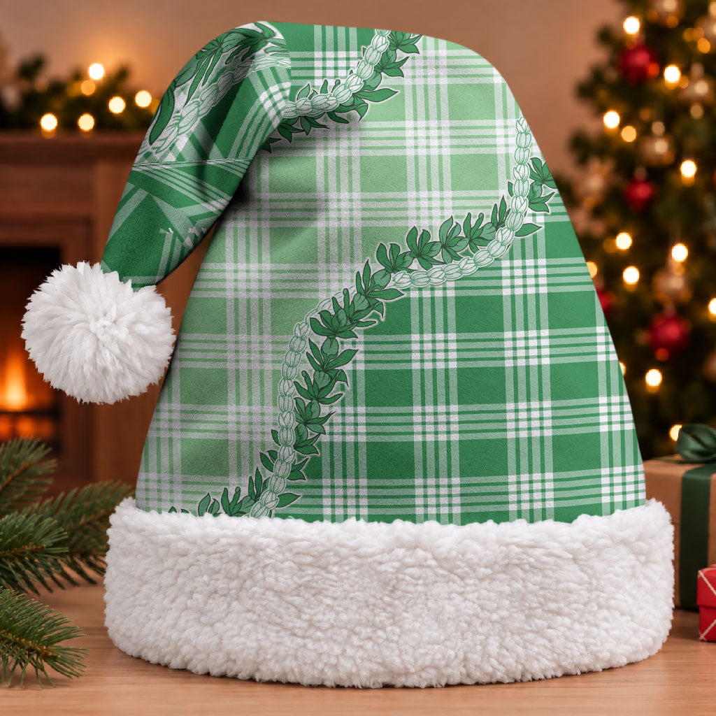 Green Hawaii Palaka Christmas Santa Hat Hawaiian Pikake Lei