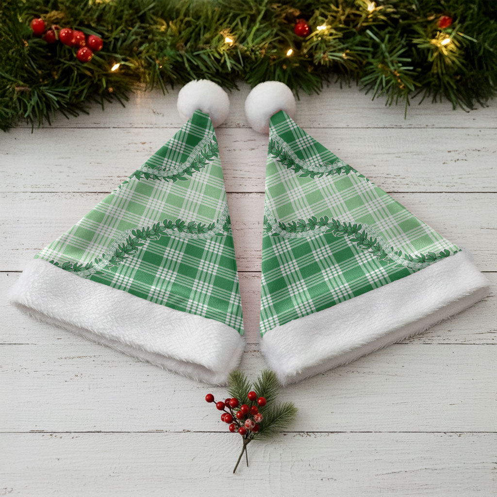 Green Hawaii Palaka Christmas Santa Hat Hawaiian Pikake Lei LT05 - Polynesian Pride