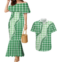 Green Hawaii Palaka Couples Matching Mermaid Dress and Hawaiian Shirt Hawaiian Pikake Lei