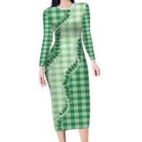 Green Hawaii Palaka Family Matching Long Sleeve Bodycon Dress and Hawaiian Shirt Hawaiian Pikake Lei LT05 Mom's Dress Green - Polynesian Pride