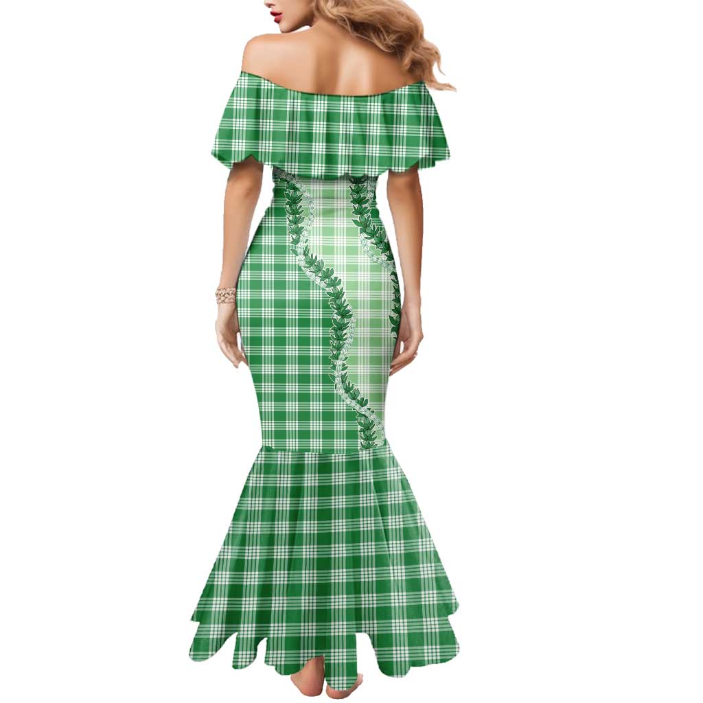 Green Hawaii Palaka Family Matching Mermaid Dress and Hawaiian Shirt Hawaiian Pikake Lei LT05 - Polynesian Pride