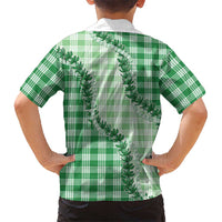 Green Hawaii Palaka Family Matching Off Shoulder Maxi Dress and Hawaiian Shirt Hawaiian Pikake Lei LT05 - Polynesian Pride