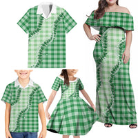 Green Hawaii Palaka Family Matching Off Shoulder Maxi Dress and Hawaiian Shirt Hawaiian Pikake Lei LT05 - Polynesian Pride