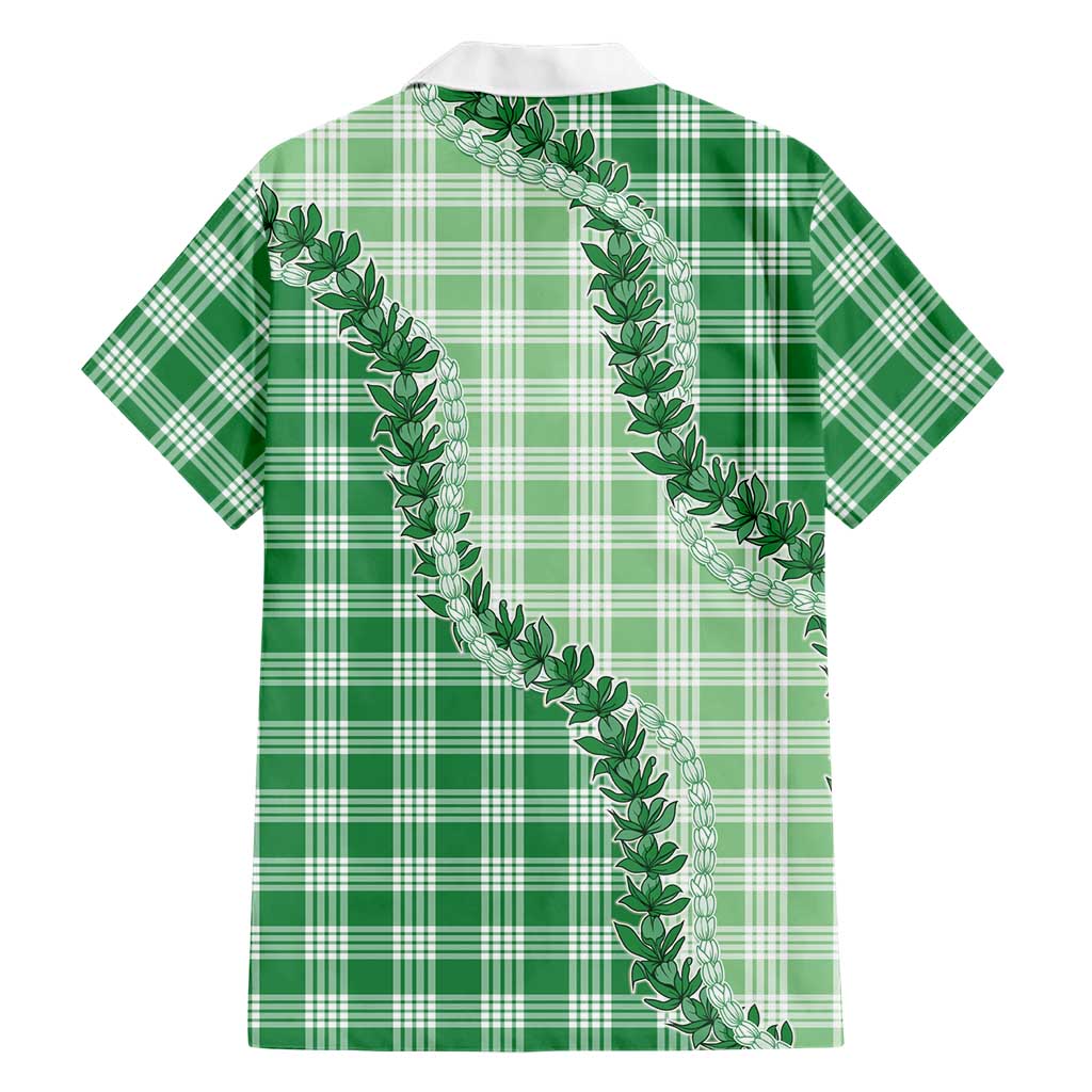 Green Hawaii Palaka Family Matching Off Shoulder Maxi Dress and Hawaiian Shirt Hawaiian Pikake Lei LT05 - Polynesian Pride