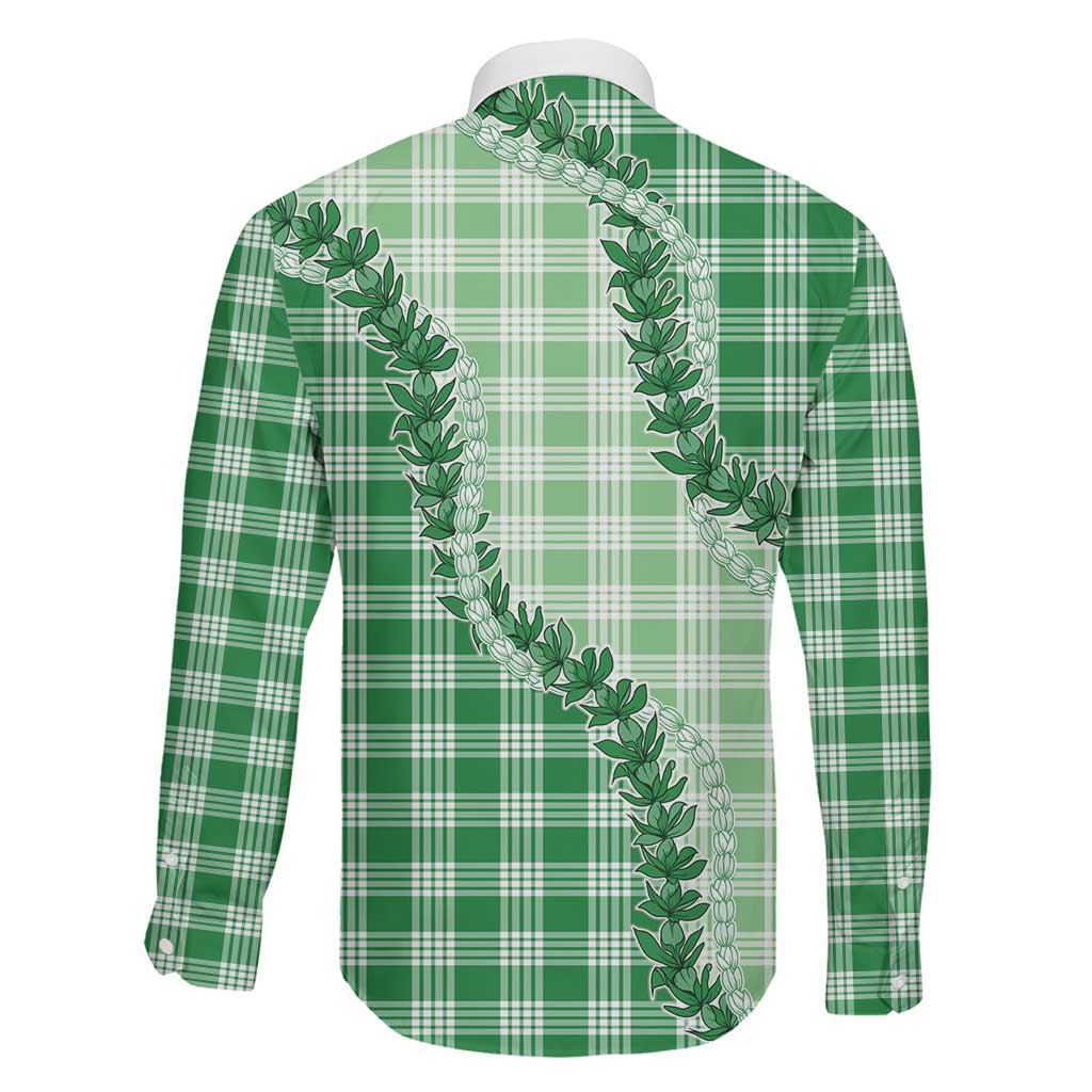 Green Hawaii Palaka Family Matching Off Shoulder Maxi Dress and Hawaiian Shirt Hawaiian Pikake Lei LT05 - Polynesian Pride