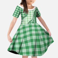 Green Hawaii Palaka Family Matching Off Shoulder Short Dress and Hawaiian Shirt Hawaiian Pikake Lei LT05 Daughter's Dress Green - Polynesian Pride