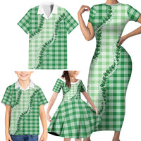Green Hawaii Palaka Family Matching Short Sleeve Bodycon Dress and Hawaiian Shirt Hawaiian Pikake Lei LT05 - Polynesian Pride