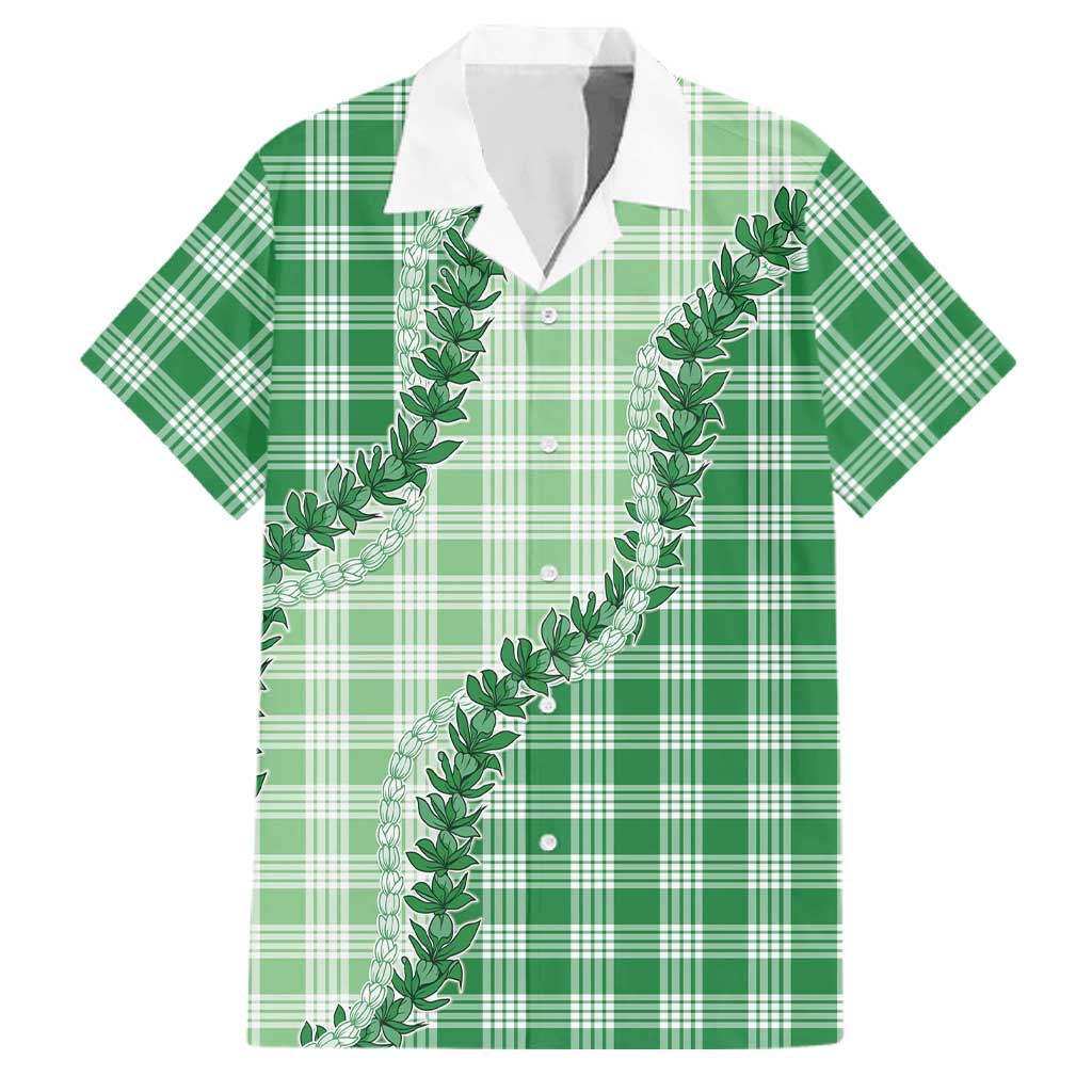 Green Hawaii Palaka Family Matching Summer Maxi Dress and Hawaiian Shirt Hawaiian Pikake Lei LT05 Dad's Shirt - Short Sleeve Green - Polynesian Pride
