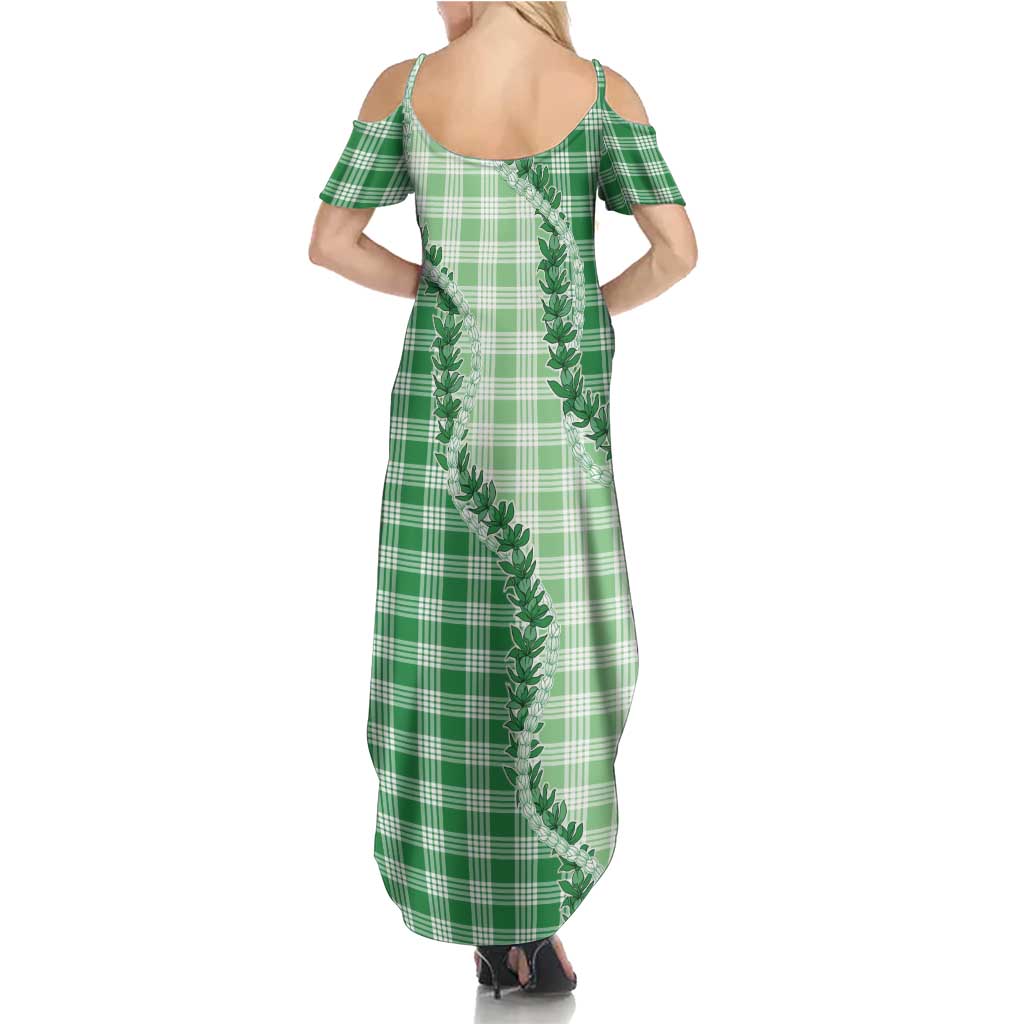 Green Hawaii Palaka Family Matching Summer Maxi Dress and Hawaiian Shirt Hawaiian Pikake Lei LT05 - Polynesian Pride