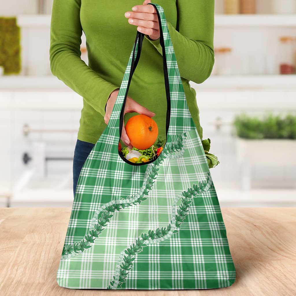 Green Hawaii Palaka Grocery Bag Hawaiian Pikake Lei